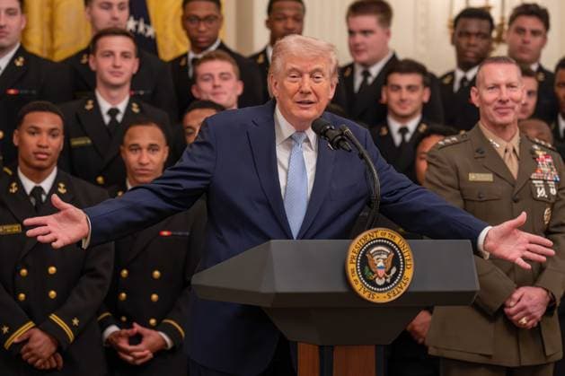 March 20, 2026, Washington, District Of Columbia, USA: President DONALD TRUMP speaks at an event while presenting the Commander-in-ChiefÃ¢â‚¬â ¢s Trophy to the United States Naval Academy Midshipmen football team in the East Room of the White House. Washington USA - ZUMAs365 20260320_znp_s365_009 Copyright: xJoeyxSussmanx