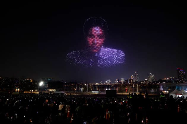 BTS Concert Eve Drone Light Show A celebratory drone light show illuminates the night sky on the eve of a concert by K-pop group BTS for their new full-length album in Seoul, South Korea, March 20, 2026. The upcoming concert at Gwanghwamun Square, celebrating the release of their new album, marks the first time all members will perform together in four years. Seoul South Korea  Copyright: xMatrixxImages JungxUi-Chelx