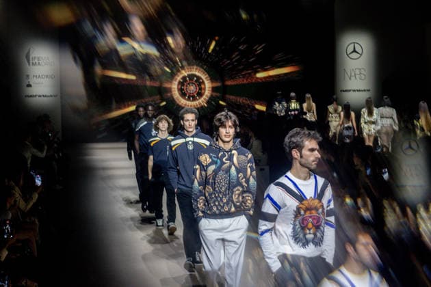 Custo Barcelona fashion show at Mercedes Benz Fashion Week Madrid Several models during the Custo Barcelona fashion show at Mercedes Benz Fashion Week Madrid, March 20, 2026, in Madrid Spain The Catalan firm, led by designer Custo Dalmau, presents at the MBFWMadrid its new collection We Own the Light, a proposal of free spirit and vibrant graphics that claims the light as a symbol of energy and identity on the great catwalk of IFEMA Madrid 20 MARCH 2026 FASHION SHOW DESIGNER CUSTO MBFW Madrid Madrid Madrid Spain  Copyright: xRicardoxRubiox 7383531