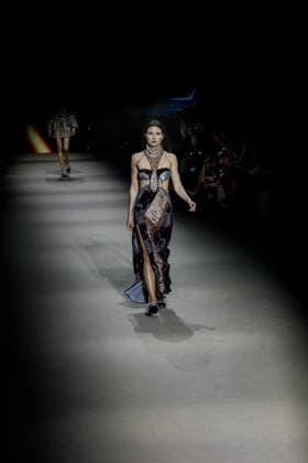 Custo Barcelona fashion show at Mercedes Benz Fashion Week Madrid A model during the Custo Barcelona fashion show at Mercedes Benz Fashion Week Madrid, March 20, 2026, in Madrid Spain The Catalan firm, led by designer Custo Dalmau, presents at the MBFWMadrid its new collection We Own the Light, a proposal of free spirit and vibrant graphics that claims the light as a symbol of energy and identity on the great catwalk of IFEMA Madrid 20 MARCH 2026 FASHION SHOW DESIGNER CUSTO MBFW Madrid Madrid Madrid Spain  Copyright: xRicardoxRubiox 7383545