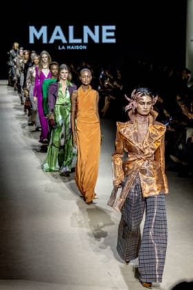 Malne fashion show at Mercedes Benz Fashion Week Madrid Several models during a Malne fashion show at Mercedes Benz Fashion Week Madrid, on March 20, 2026, in Madrid Spain The Madrid-based firm, directed by designers Paloma Álvarez and Juanjo Mánez, presents at the 83rd edition of MBFWMadrid its sustainable and slow fashion haute couture proposal, in the year of the 40th anniversary of the catwalk, which brings together at IFEMA its main Spanish fashion creators, presents at the 83rd edition of MBFWMadrid its proposal of sustainable haute couture and slow fashion, in the year of the 40th anniversary of the catwalk, which brings together at IFEMA the main creators of contemporary Spanish fashion today 20 MARCH 2026 FASHION DESIGNER COLLECTI  Copyright: xRicardoxRubiox 7383609