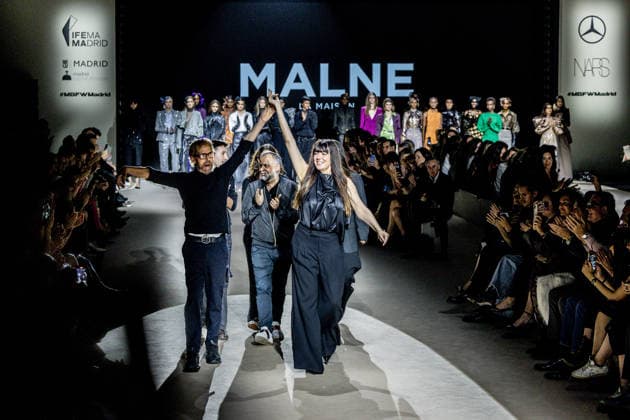 Malne fashion show at Mercedes Benz Fashion Week Madrid Designers Paloma Álvarez and Juanjo Mánez during a Malne fashion show at Mercedes Benz Fashion Week Madrid, on March 20, 2026, in Madrid Spain The Madrid-based firm, led by designers Paloma Álvarez and Juanjo Mánez, presents its sustainable and slow fashion haute couture proposal at the 83rd edition of MBFWMadrid, presents at the 83rd edition of MBFWMadrid its proposal of sustainable haute couture and slow fashion, in the year of the 40th anniversary of the catwalk, which brings together at IFEMA the main creators of contemporary Spanish fashion today 20 MARCH 2026 FASHION DESIGNER COLLECTION SHOW MÄLNE MBFW MODEL Madrid Madrid Madrid Spain  Copyright: xRicardoxRubiox 7383611