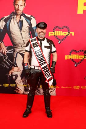 Stefan Rixdorf, Miste Leather Berlin 2025, at the German premiere of PILLION at Kino International in Berlin on 20 3 2026