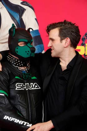 Harry Melling re with an extra from the film at the German premiere of PILLION at Kino International in Berlin on 20 3 2026