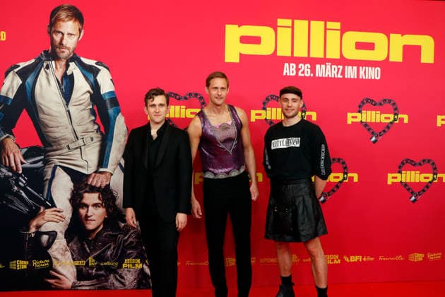 Harry Melling, Alexander Skarsgard and director Harry Lighton at the German premiere of PILLION at Kino International in Berlin on 20 3 2026