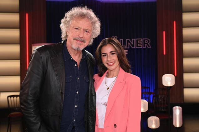 Musician Wolfgang Niedecken and singer Sarah Engels as guests on the WDR talk show Kölner Treff