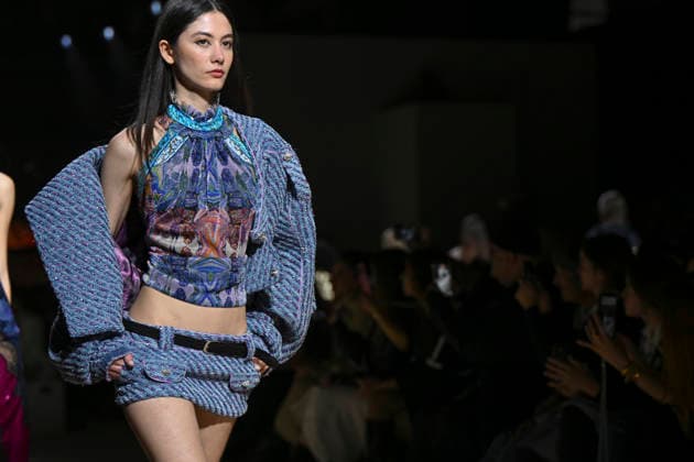 Custo - Mercedes-Benz Fashion Week Madrid - 20 Mar 2026 A model walks the runway wearing a design by Custo during the Mercedes-Benz Fashion Week de Madrid in IFEMA. Madrid Spain Copyright: xAtilanoxGarciax xSOPAxImagesx photos09799