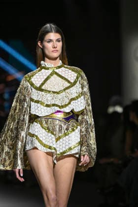 Custo - Mercedes-Benz Fashion Week Madrid - 20 Mar 2026 A model walks the runway wearing a design by Custo during the Mercedes-Benz Fashion Week de Madrid in IFEMA. Madrid Spain Copyright: xAtilanoxGarciax xSOPAxImagesx photos09766