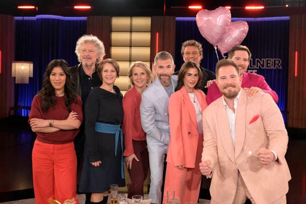 from left Mai Thi Nguyen Kim, Wolfgang Niedecken, Barbara Pachl Eberhart, Susan Link, Micky Beisenherz, Sarah Engels, Jonas Kaufmann, Benny Wolter, Dennis Wolter, portraits, portraits, portraits, group photo as guest in the program ,,Koelner Treff,, on WDR television, 20 03 2026 Ã