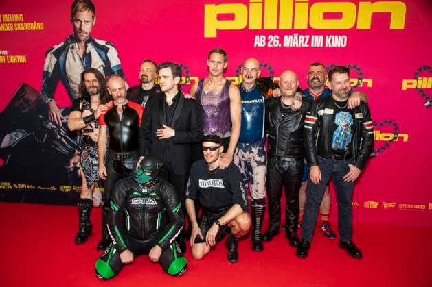 abb Harry Melling, Harry Lighton, Alexander Skarsgard and Gay Bikers Motorcycle Club London as guests at the movie premiere of Pillion, at Kino International on 20 03 2026 in Berlin Berlin Germany