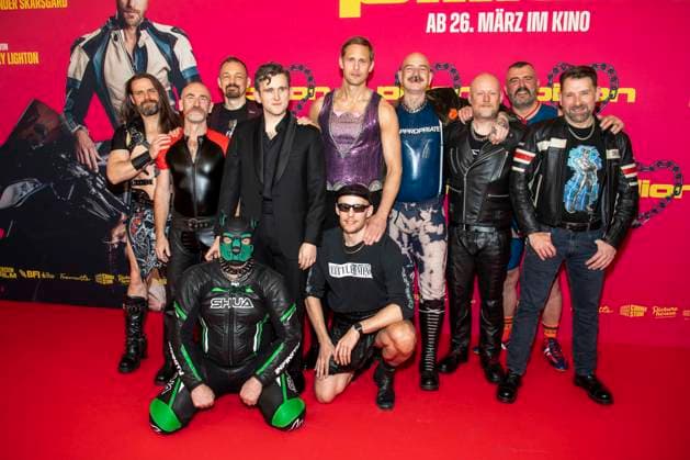 abb Harry Melling, Harry Lighton, Alexander Skarsgard and Gay Bikers Motorcycle Club London as guests at the movie premiere of Pillion, at Kino International on 20 03 2026 in Berlin Berlin Germany