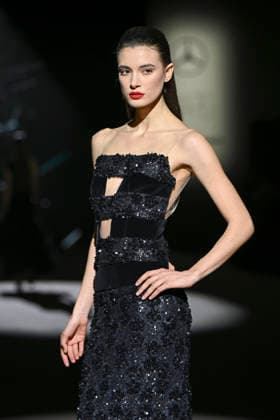 Hannibal Laguna - Mercedes-Benz Fashion Week Madrid in Madrid, Spain - 20 Mar 2026 A model walks the runway wearing a design by Hannibal Laguna during Mercedes-Benz Fashion Week de Madrid in IFEMA. Madrid Spain Copyright: xAtilanoxGarciax xSOPAxImagesx photos09643