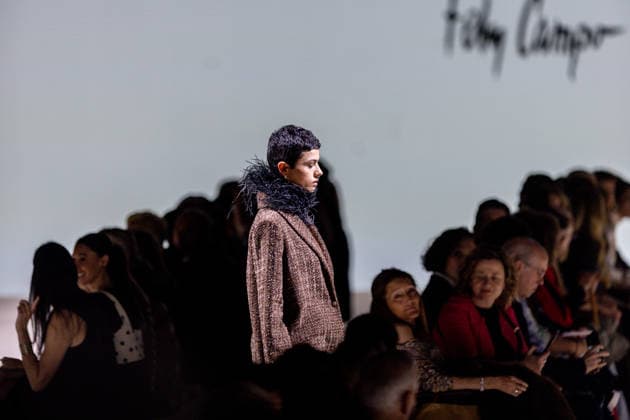Fely Campos fashion show at the Mercedes Benz Fashion Week A model during Fely Campos fashion show on the occasion of the Mercedes Benz Fashion Week, March 21, 2026, in Madrid Spain Fely Campo is a firm that stands out for the precision of its patterns and its refined style Its fashion show is part of the Mercedes Benz Fashion Week Madrid, the main Spanish fashion show organized by IFEMA, which brings together established firms and new talents 21 MARCH 2026 FASHION Madrid Madrid Spain  Copyright: xRicardoxRubiox 7385080