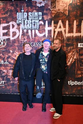 Peter Plate, Detlev Buck and Ulf Leo Sommer at the Wir sind am Leben musical premiere at the Theater des Westens on 21 03 2026 in Berlin Wir Sind Am Leben musical premiere in Berlin
