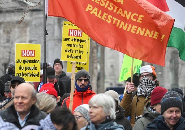 March 21, 2026, Montreal, Pq, Canada: People take part in a protest against the U.S. and Israeli war against Iran and Lebanon in Montreal, Saturday, March 21, 2026. Montreal Canada  - ZUMAc35_ 20260321_zaf_c35_076 Copyright: xGrahamxHughesx