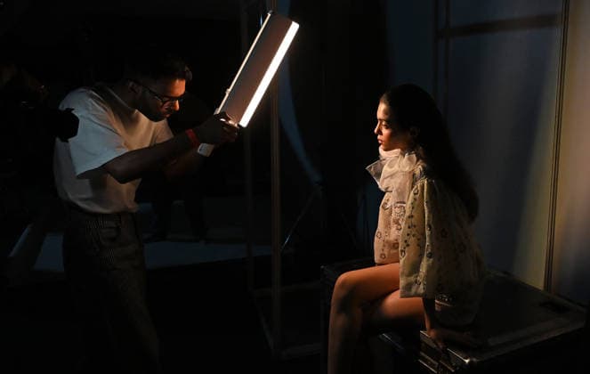 March 21, 2026, Mumbai, Maharashtra, India: A model is seen posing for a photo backstage in-between the show at the Lakme Fashion Week (LFW) in Mumbai. Mumbai India - ZUMAs197 20260321_aaa_s197_107 Copyright: xAshishxVaishnavx
