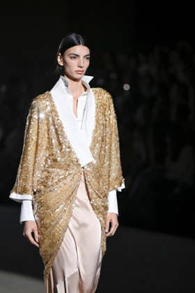 February 28, 2026, Madrid, Spain: A model walks the runway wearing a design by Menchen Tomas during Mercedes-Benz Fashion Week de Madrid in IFEMA. Madrid Spain  - ZUMAs197 20260228_aaa_s197_2940 Copyright: xAtilanoxGarciax
