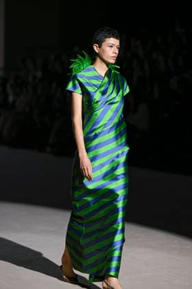February 28, 2026, Madrid, Spain: A model walks the runway wearing a design by Menchen Tomas during Mercedes-Benz Fashion Week de Madrid in IFEMA. Madrid Spain - ZUMAs197 20260228_aaa_s197_2928 Copyright: xAtilanoxGarciax