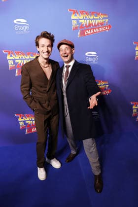 The two leading actors Raphael Gross and Jan Kersjes at the Zurueck in die Zukunft musical premiere on 22 03 2026 at the Stage Operettenhaus in Hamburg Zurueck in die Zukunft musical premiere in Hamburg