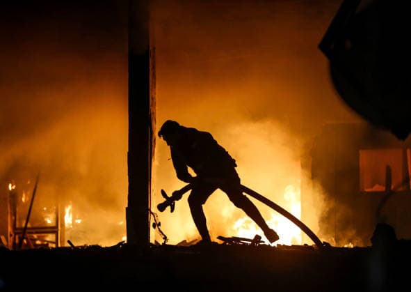 Israeli military carried out an airstrike on Gaza GAZA CITY, GAZA - MARCH 22: Civil defense teams fight the fire that broke out in the building following the Israeli attack in Gaza City, Gaza on March 22, 2026. Saeed M. M. T. Jaras Anadolu Gaza City Gaza. Editorial use only. Please get in touch for any other usage.  Copyright: x2026xAnadoluxSaeedxM.xM.xT.xJarasx