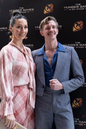 London, red carpet arrivals for the world premiere of The Hunger Games: On Stage at the Troubadour Canary Wharf Theatre. Pictured: Rachel Duffy, Stephen Libby  Copyright: xcristinaxmasseix xipa-agency.netx xx IPA_Agency_IPA73315881