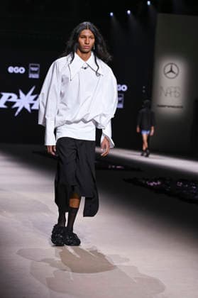 Mercedes-Benz Fashion Week Madrid in Spain - 22 Mar 2026 A model walks the runway wearing a design by Pat Equilux during Mercedes-Benz Fashion Week de Madrid in IFEMA. Madrid Spain Copyright: xAtilanoxGarciax xSOPAxImagesx photos10297