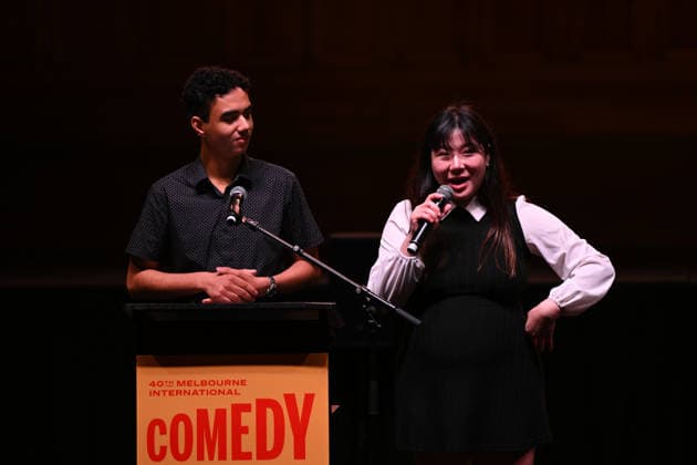 MELBOURNE COMEDY FESTIVAL LAUNCH, Australian comedians Stell Wu (left) and Mali Hawke during the launch of the 2026 Melbourne International Comedy Festival at Melbourne Town Hall, in Melbourne, Monday, March 23, 2026. ( NO ARCHIVING MELBOURNE VICTORIA AUSTRALIA  Copyright: xJAMESxROSSx 20260323171110163230