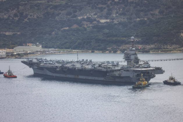USS Gerald R. Ford undergoes repairs in Crete CRETE, GREECE - MARCH 23: A view of the US aircraft carrier USS Gerald R. Ford at a US Navy base in Souda Bay, Crete, where it is set to undergo repairs on March 23, 2026. Stefanos Rapanis Anadolu Crete Greece. Editorial use only. Please get in touch for any other usage.  Copyright: x2026xAnadoluxStefanosxRapanisx