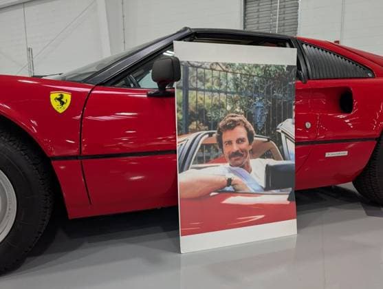 Iconic Ferrari driven by Tom Selleck in hit show Magnum, P.I. goes on sale Story from Jam Press (Magnum Ferrari Auction) Pictured: The 1979 Ferrari 308 GTS Targa which featured in Magnum, P.I.. Iconic Ferrari driven by Tom Selleck in hit show Magnum, P.I. goes on sale An iconic Ferrari driven by Tom Selleck in hit TV series Magnum, P.I. is set to go under the hammer. The 1979 Ferrari 308 GTS Targa featured in the show’s pilot episode and early filming of series one. The sleek motor became synonymous with Selleck’s character, private investigator Thomas Magnum. Finished in the classic Rosso Corsa red with a cream leather interior, the car boasts pop-up headlights and a removable targa roof. Under the bonnet sits a 2.9-litre V8 engine  Copyright: xJamxPress Barrett-JacksonxAuctionxCompany