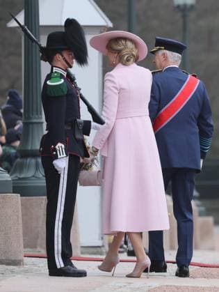 Queen Mathilde of Belgium, King Philippe - Filip of Belgium and pictured during the official welcome ceremony at Norwegian Royal Palace in Oslo, on the first day of the official state visit of the Belgian royal couple to Norway, on Tuesday 24 March 2026. Belgian monarchs are on an official state visit to Norway from 24 to 26 March 2026.  BENOITxDOPPAGNE 168750081