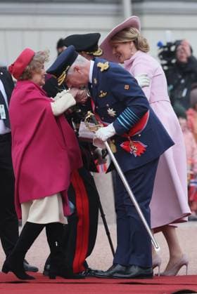 Queen Sonja of Norway, King Philippe - Filip of Belgium and pictured during the official welcome ceremony at Norwegian Royal Palace in Oslo, on the first day of the official state visit of the Belgian royal couple to Norway, on Tuesday 24 March 2026. Belgian monarchs are on an official state visit to Norway from 24 to 26 March 2026.  BENOITxDOPPAGNE 168750323