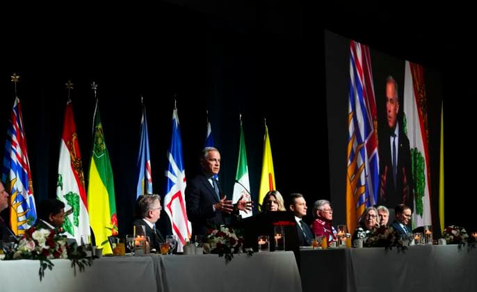 March 24, 2026, Ottawa, Canada: Prime Minister Mark Carney speaks during the National Prayers Breakfast in Ottawa on Tuesday, March 24, 2026. Ottawa Canada  - ZUMAc35_ 20260324_zaf_c35_003 Copyright: xSeanxKilpatrickx