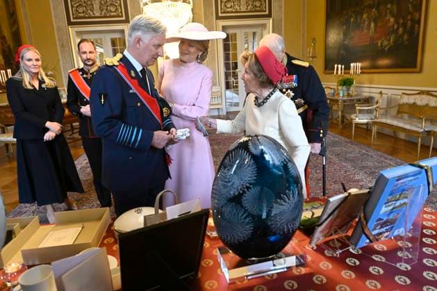 State Visit of King Philippe and Queen Mathilde to Norway (Day 1) OSLO, NORWAY - MARCH 24 : official photo in the Birds Room of Princess Mette-Marit Tjessem Høiby, Prince Haakon of Norway, Queen Mathilde of Belgium, King Philippe of Belgium, King Harald of Norway and Queen Sonja of Norway pictured during the official state visit in Norway of the Belgian Sovereins on March 24, 2026 in Oslo, Norway, 24 03 2026 Oslo Norway  Copyright: xDidierxLebrunx