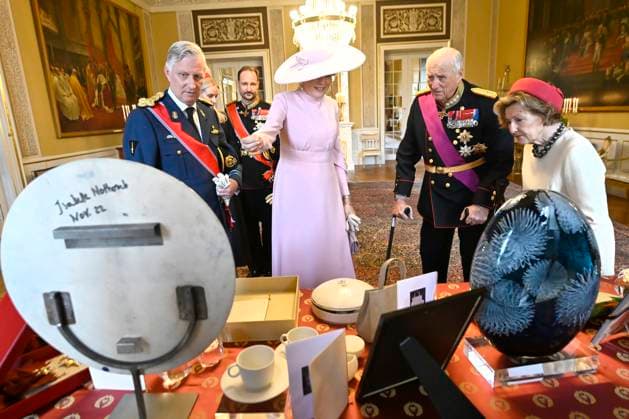 State Visit of King Philippe and Queen Mathilde to Norway (Day 1) OSLO, NORWAY - MARCH 24 : official photo in the Birds Room of Princess Mette-Marit Tjessem Høiby, Prince Haakon of Norway, Queen Mathilde of Belgium, King Philippe of Belgium, King Harald of Norway and Queen Sonja of Norway pictured during the official state visit in Norway of the Belgian Sovereins on March 24, 2026 in Oslo, Norway, 24 03 2026 Oslo Norway  Copyright: xDidierxLebrunx
