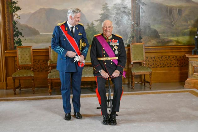 State Visit Of The King And Queen Of Belgium To Norway - Day 1 Official visit of the king Philippe and the queen Mathilde in Norway, arrival of TTMM and welcome King Harald, Queen Sonja and HRH Crown Princess Mette-Marit in the castle of Oslo. The Princess was inside the castle for the ceremony of gift of presents, on March 24, 2026, in Oslo, Norway. Photo by Olivier Polet ABACAPRESS.COM Oslo Norway  Copyright: xPoletxOlivier ABACAx