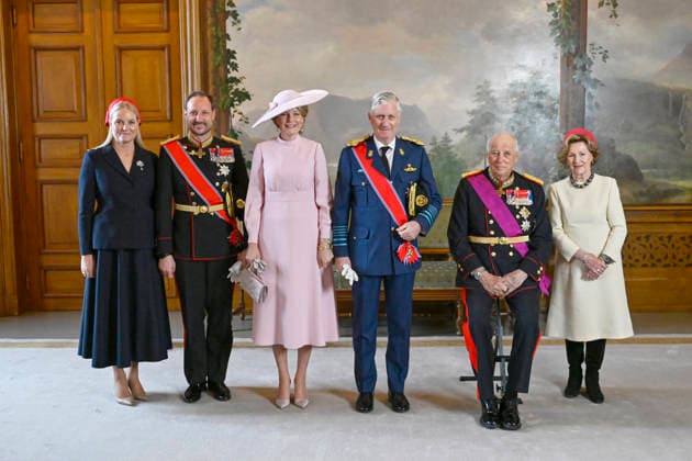 Belgian Royal Couple Visits Norway Official visit of the king Philippe and the queen Mathilde in Norway, arrival of TTMM and welcome King Harald, Queen Sonja and HRH Crown Princess Mette-Marit in the castle of Oslo. The Princess was inside the castle for the ceremony of gift of presents. , on March 24, 2026. Photo by Olivier Polet ABACAPRESS.COM Oslo Norway  Copyright: xPoletxOlivier ABACAx