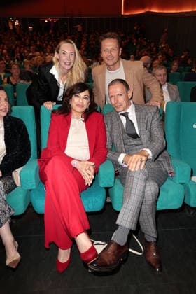 Feo Aladag, Alice Brauner Roman Knizka and Michael Zechbauer at the presentation of the German Audio Film Award on 24 03 2026 at the Colosseum Filmtheater in Berlin Presentation of the 24 German Audio Film Award in Berlin