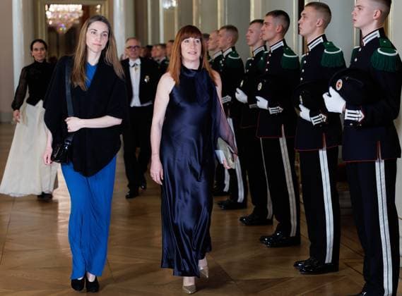 Hub Brussels CEO Isabelle Grippa, Flemish Minister-President Matthias Diependaele and CEO AWEX CEO Pascale Delcomminette pictured ahead of the State Banquet hosted by Norwegian royal family in the Royal Palace in Oslo, on the first day of the official state visit of the Belgian royal couple to Norway, on Tuesday 24 March 2026. Belgian monarchs are on an official state visit to Norway from 24 to 26 March 2026.  BENOITxDOPPAGNE 168803154