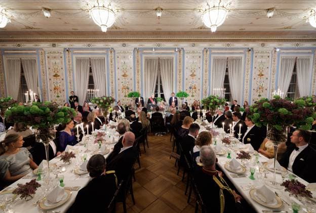 the State Banquet hosted by Norwegian royal family in the Royal Palace in Oslo, on the first day of the official state visit of the Belgian royal couple to Norway, on Tuesday 24 March 2026. Belgian monarchs are on an official state visit to Norway from 24 to 26 March 2026.  BENOITxDOPPAGNE 168803169
