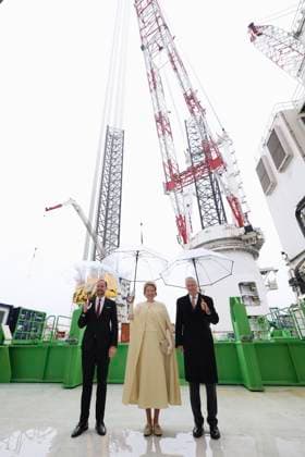 State Visit of King Philippe and Queen Mathilde to Norway (Day 2) OSLO, NORWAY - MARCH 25 : State Visit of King Philippe and Queen Mathilde to Norway (Day 2) : Visit of the new DEME wind turbine installation vessel Norse Wind with Prince Haakon of Norway on March 25, 2026 in Oslo, Norway, 25 03 2026 Oslo Norway  Copyright: xBenoitxDoppagnex