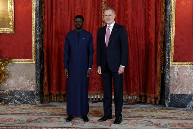 Spanish King Felipe VI welcomes the President of Senegal Bassirou Diomaye Diakhar Faye during their meeting at the Royal Palace on the occasion of Faye s first official visit to Spain, in Madrid, 25 March 2026. Spanish King meets President of Senegal in Madrid !ACHTUNG: NUR REDAKTIONELLE NUTZUNG!  Copyright: xChemaxMoyax GRAF8852 20260325-55019807936_1