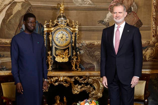 Spanish King Felipe VI welcomes the President of Senegal Bassirou Diomaye Diakhar Faye during their meeting at the Royal Palace on the occasion of Faye s first official visit to Spain, in Madrid, 25 March 2026. Spanish King meets President of Senegal in Madrid !ACHTUNG: NUR REDAKTIONELLE NUTZUNG!  Copyright: xChemaxMoyax GRAF8850 20260325-55019807940_1