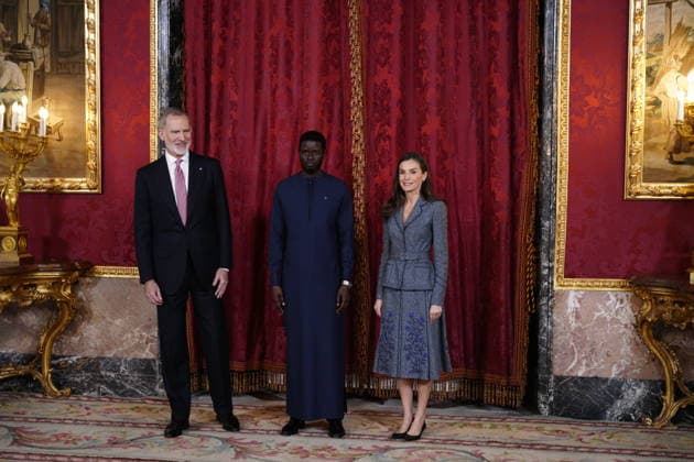 25-03-2026 Madrid Queen Letizia and King Felipe during a meeting with the president of Senegal, Basirou Diomaye Diakhar Faye, at the royal palace in Madrid. No Spain Â  Copyright: xPPEx