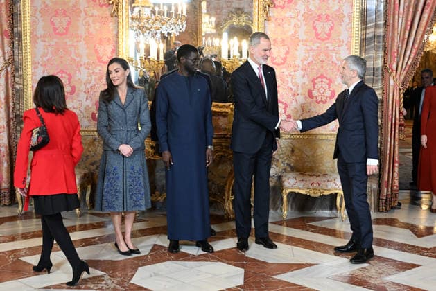 Queen Letizia, the President of the Republic of Senegal, Bassirou Diomaye Diakhar Faye, and King Felipe VI with the Minister of the Interior, Fernando Grande Marlaska Gómez, during the reception offered before lunch at the Royal Palace, on March 25, 2026, in Madrid Spain For the President of the Republic of Senegal, it will be the second official visit to Spain after he attended, on June 30, 2025, in Seville, the IV International Conference on Financing for Development of the United Nations KING KING KING SENEGAL José Madrid Madrid Madrid Spain  Copyright: xJosÃ xOlivax 7394591