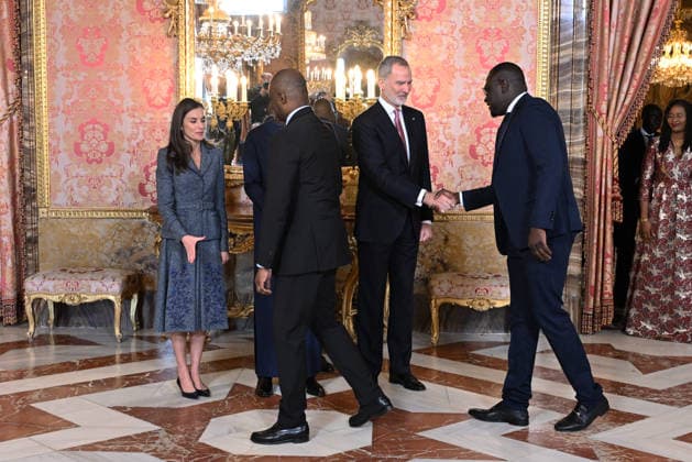 The King and Queen of Spain host a lunch in honor of the President of the Republic of Senegal, Bassirou Diomaye Diakhar Faye Queen Letizia and King Felipe VI during the reception offered before the lunch at the Royal Palace, on March 25, 2026, in Madrid Spain For the President of the Republic of Senegal it will be the second official visit to Spain after he attended, on June 30, 2025, in Seville, the IV International Conference on Financing for Development of the United Nations KING ROYALTY SENEGAL José Madrid Madrid Madrid Spain  Copyright: xJosÃ xOlivax 7394600