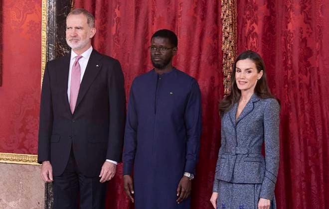 Spanish King Felipe VI and Queen Letizia during a lunch ceremony for Senegal President on occasion his official visit to Spain in Madrid on Wednesday , 25 March 2026. Cordon Press 