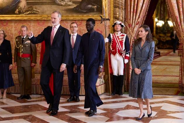 Spanish King Felipe VI and Queen Letizia during a lunch ceremony for Senegal President on occasion his official visit to Spain in Madrid on Wednesday , 25 March 2026. Cordon Press 