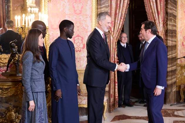 Spanish King Felipe VI and Queen Letizia during a lunch ceremony for Senegal President on occasion his official visit to Spain in Madrid on Wednesday , 25 March 2026. Cordon Press 