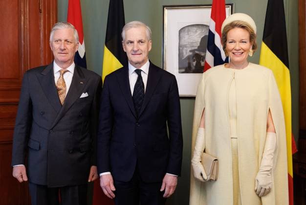 King Philippe - Filip of Belgium, Norway Prime Minister Jonas Gahr Store and Queen Mathilde of Belgium pictured ahead of a diplomatic meeting in Oslo, on day two of the official state visit of the Belgian royal couple to Norway, on Wednesday 25 March 2026. Belgian monarchs are on an official state visit to Norway from 24 to 26 March 2026.  BENOITxDOPPAGNE 168891318