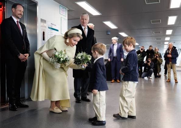 Crown Prince Haakon Magnus of Norway, Queen Mathilde of Belgium and King Philippe - Filip of Belgium pictured during a visit to the DEME wind turbine installation vessel Norse Wind in Oslo, on day two of the official state visit of the Belgian royal couple to Norway, on Wednesday 25 March 2026. Belgian monarchs are on an official state visit to Norway from 24 to 26 March 2026.  BENOITxDOPPAGNE 168902183
